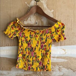 Heart Hips Yellow Floral Smocked Blouse